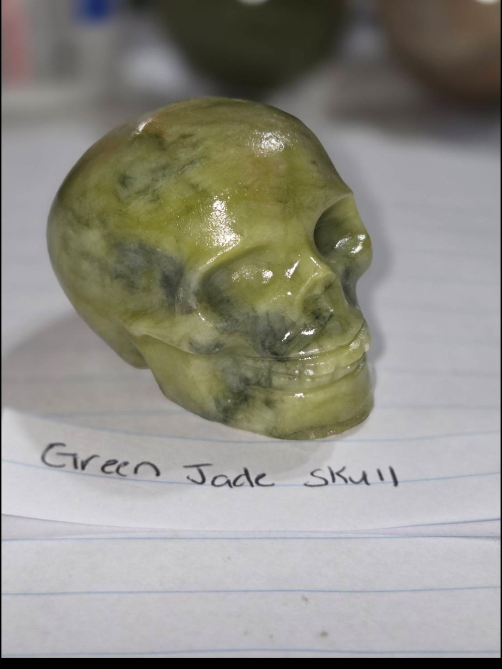 Detailed Green Jade Crystal Carved Skull Stone Sculpture Decor